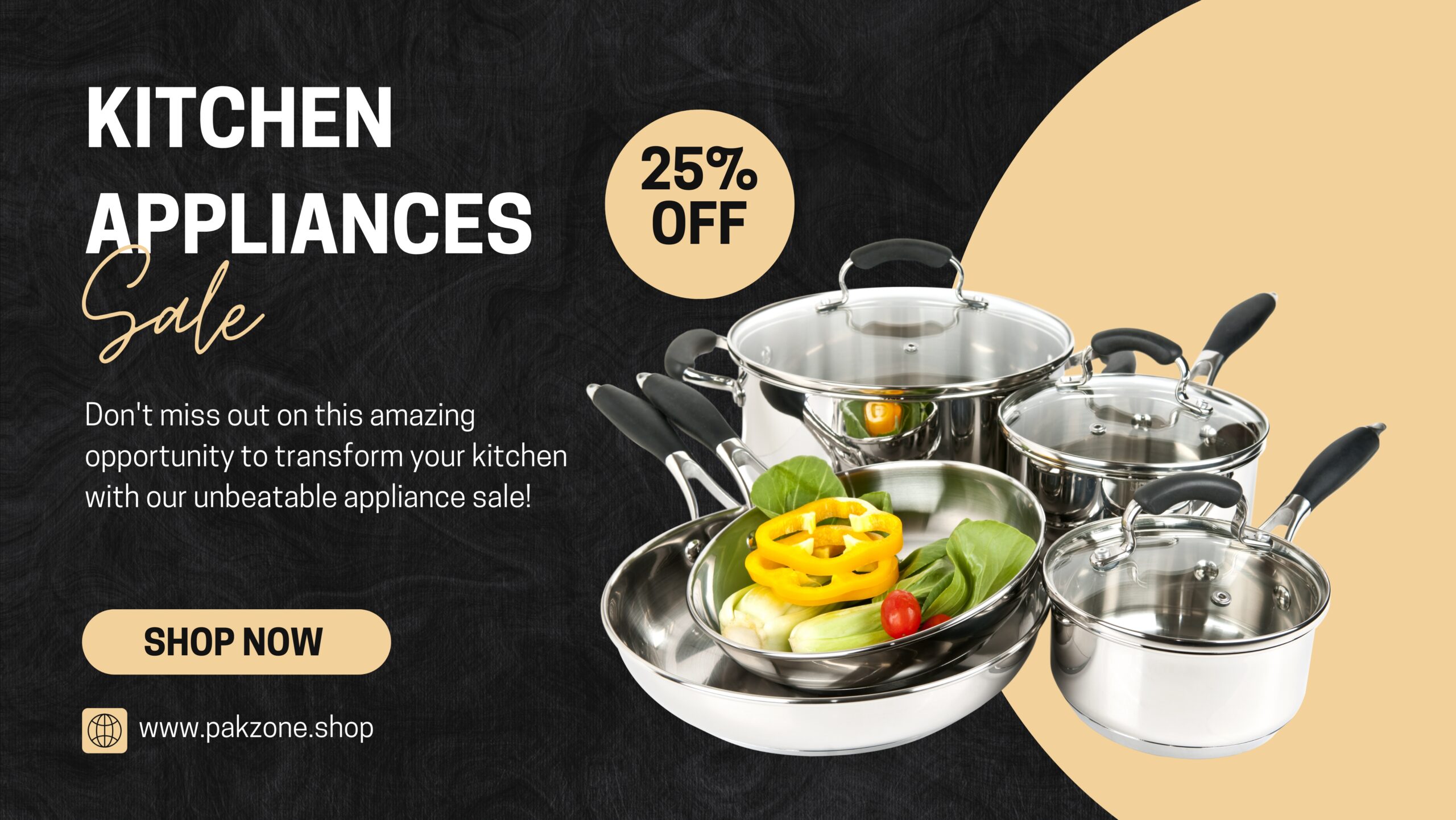 Black And Beige Modern Kitchen Appliances Sale Facebook Cover